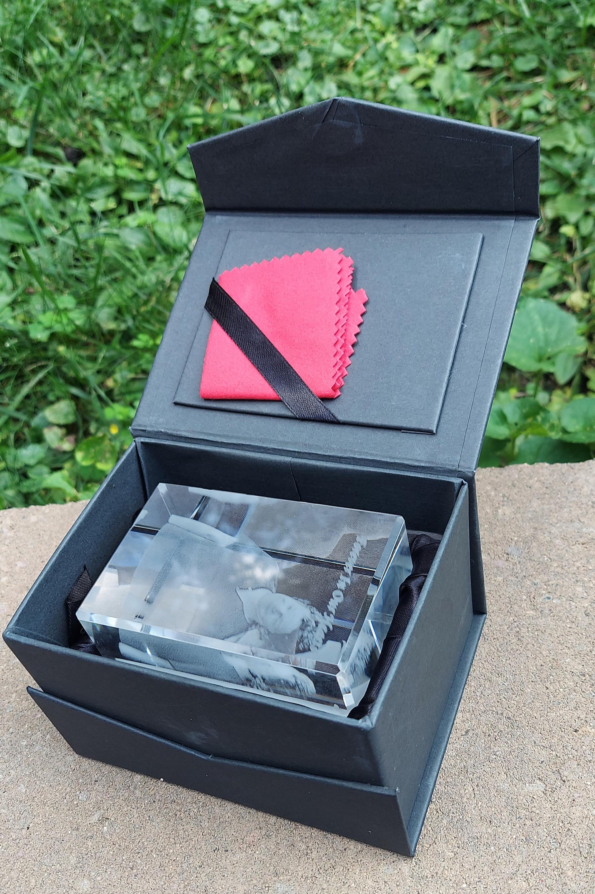custom laser engraved 3d notched rectangle crystal 