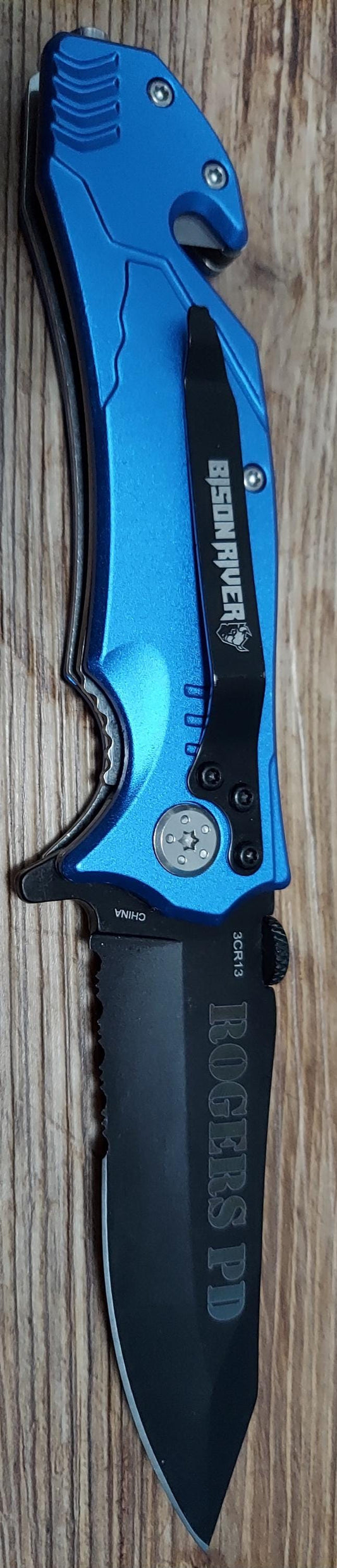 custom laser engraved bison river knives