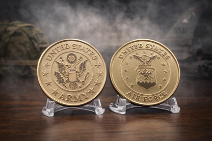 custom laser engraved brass challenge coins military themed