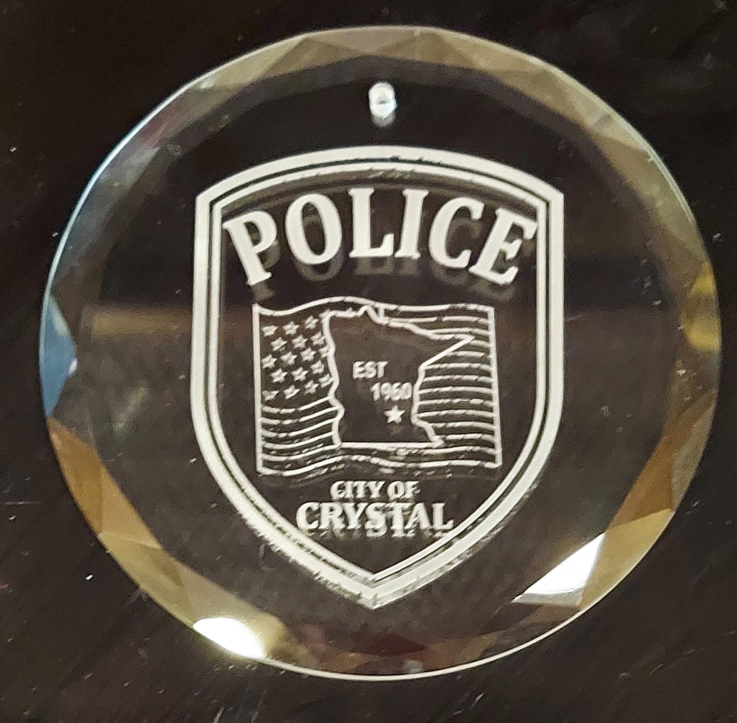 custom laser engraved crystal christmas ornament crystal police department 