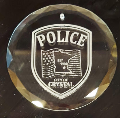 custom laser engraved crystal christmas ornament crystal police department 