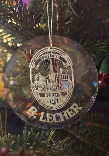 custom laser engraved crystal christmas ornament rossemount police department minnesota
