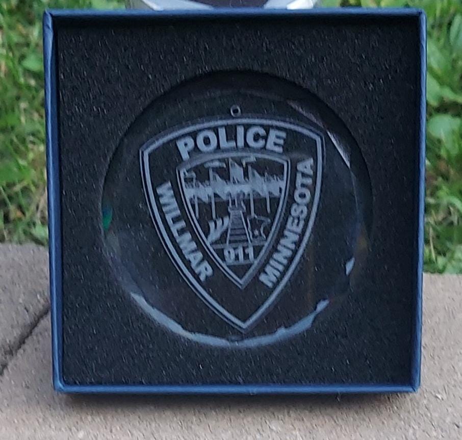 custom laser engraved crystal christmas ornament willmar police department 