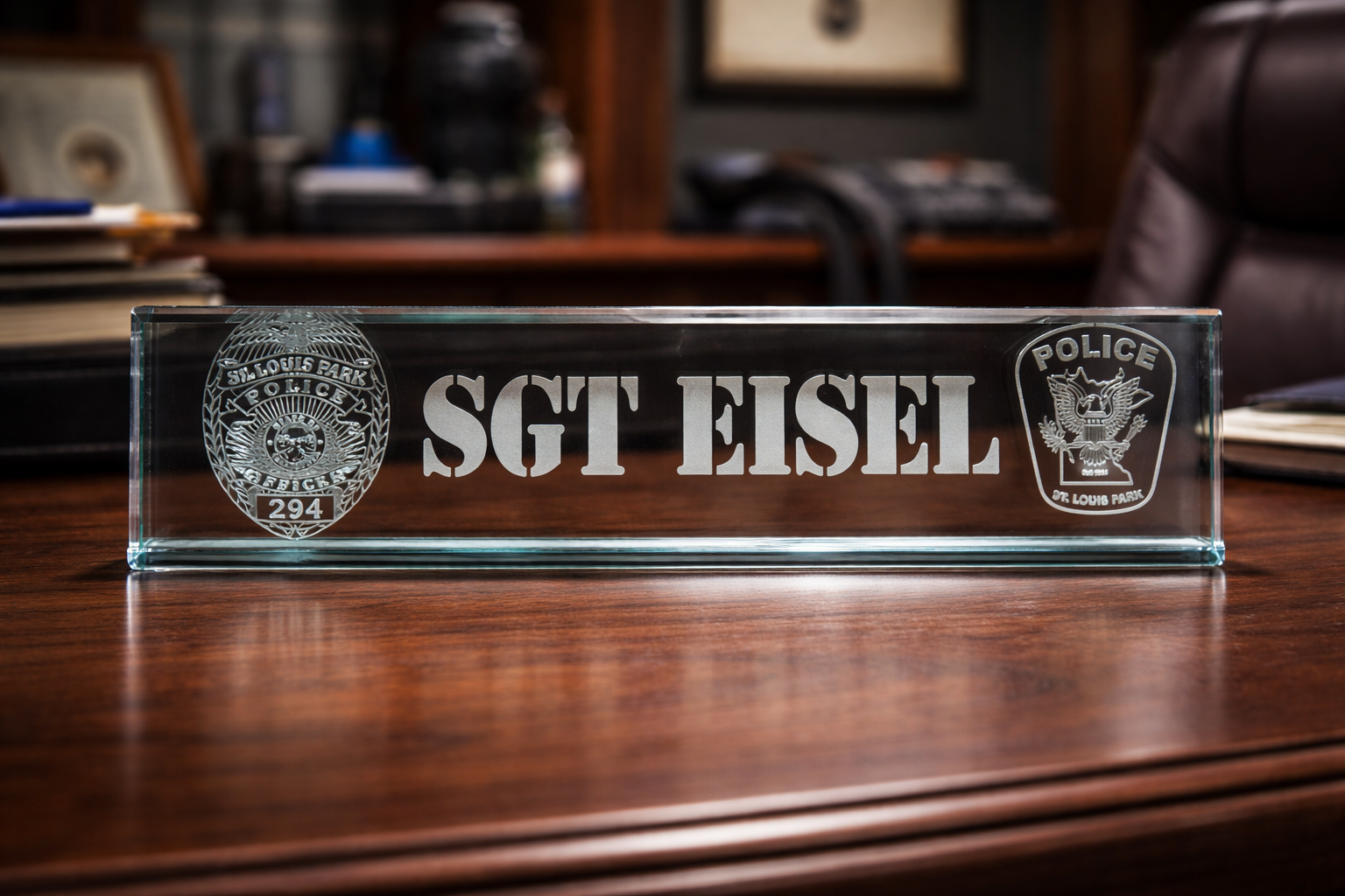 custom laser engraved crystal desk wedge