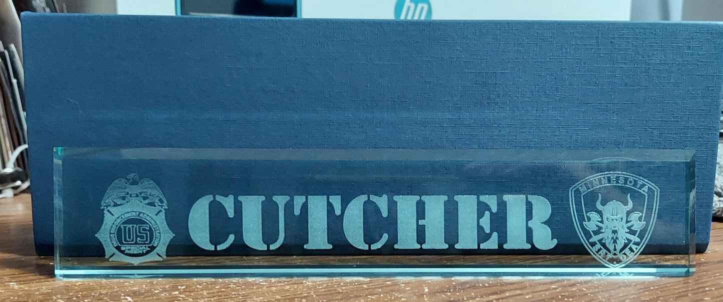 custom laser engraved crystal desk wedge