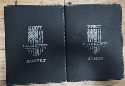 custom laser engraved leatherette portfolio 