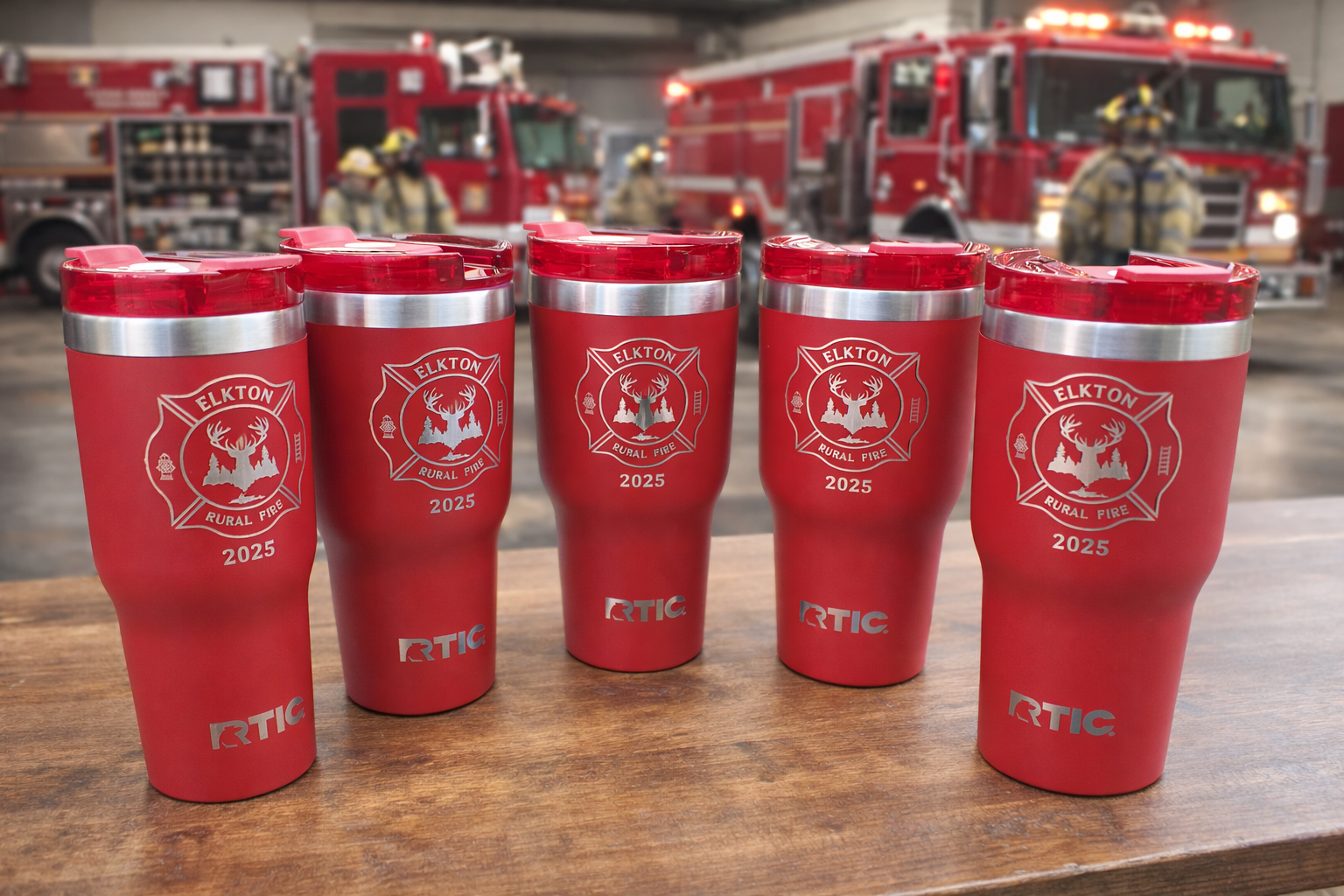 custom laser engraved tumbler firefighter red