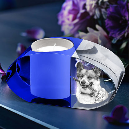 3D Crystal Photo Blue Prism Candle Holder - Portrait Engraved with your photo - Mother's Day, Father's Day, Memorial, Mom, Dad, Wife, Pet (Copy)