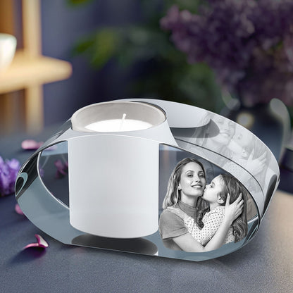 3D Crystal Photo Ellipse Candle Holder - Portrait Engraved with your photo - Mother's Day, Father's Day, Memorial, Mom, Dad, Wife, Pet