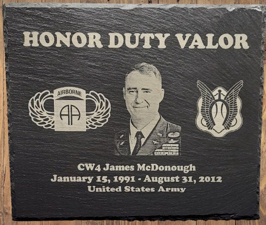 Custom Military designed laser engraved slate 12x10 service plaque - Army, Marine, Navy, Coast Guard, National Guard, Veteran Plaque, K9