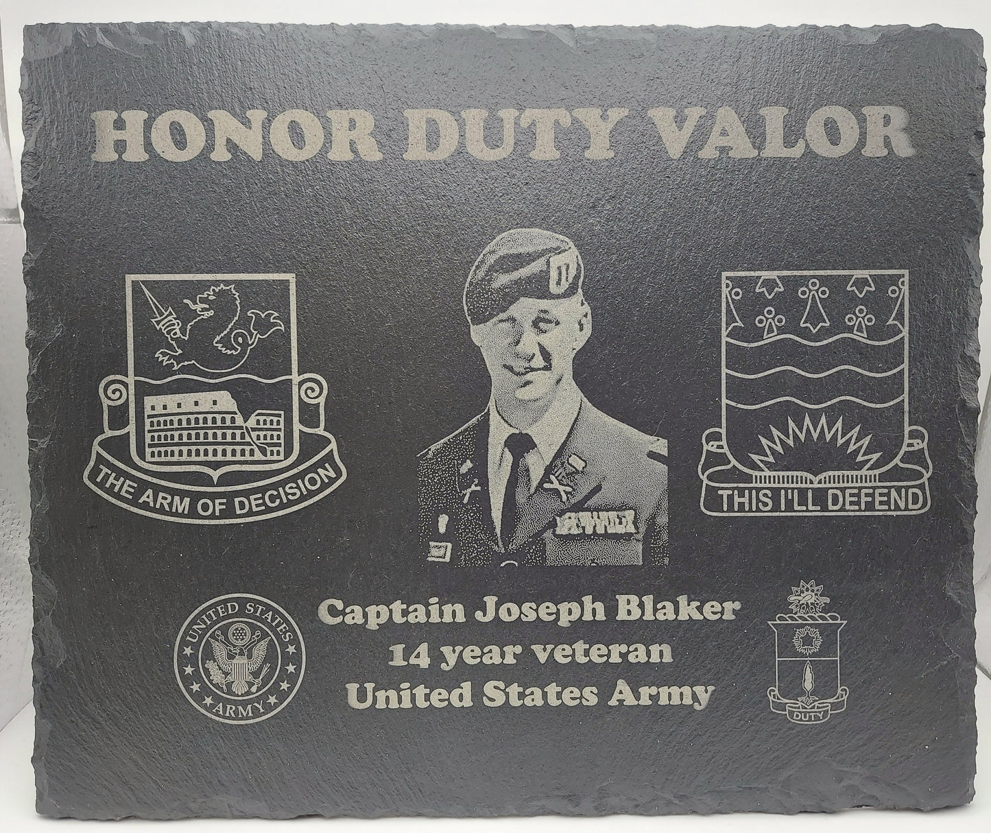 Custom Military designed laser engraved slate 12x10 service plaque - Army, Marine, Navy, Coast Guard, National Guard, Veteran Plaque, K9