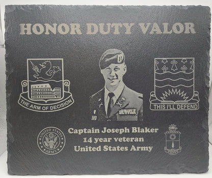 Custom Military designed laser engraved slate 12x10 service plaque - Army, Marine, Navy, Coast Guard, National Guard, Veteran Plaque, K9