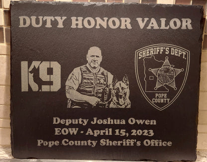 Custom Police Officer designed laser engraved slate 12x10 memorial plaque - Law Enforcement Memorial Plaque, Sheriff Deputy, Police, EOW