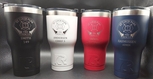 Custom Firefighter laser engraved tumbler - Fireman, Fire Department, First Responder - 20 oz or 30 oz, RTIC  brand with lid