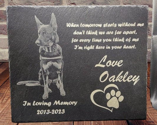 Personalized Custom Designed Laser Engraved Slate Pet Memorial - Dog / Cat / Hamster / Horse / Any Animal - 12"x10"