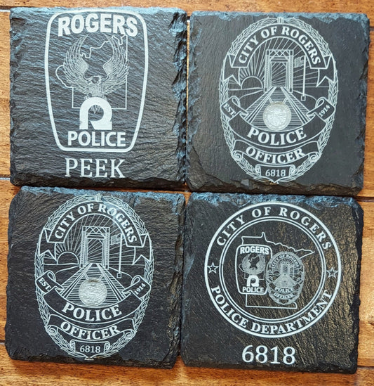 Custom Police Officer Law Enforcement laser engraved slate coaster set - Police, Trooper, Officer, Deputy. Sheriff - (Set of 4)