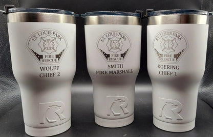 Custom Firefighter laser engraved tumbler - Fireman, Fire Department, First Responder - 20 oz or 30 oz, RTIC  brand with lid