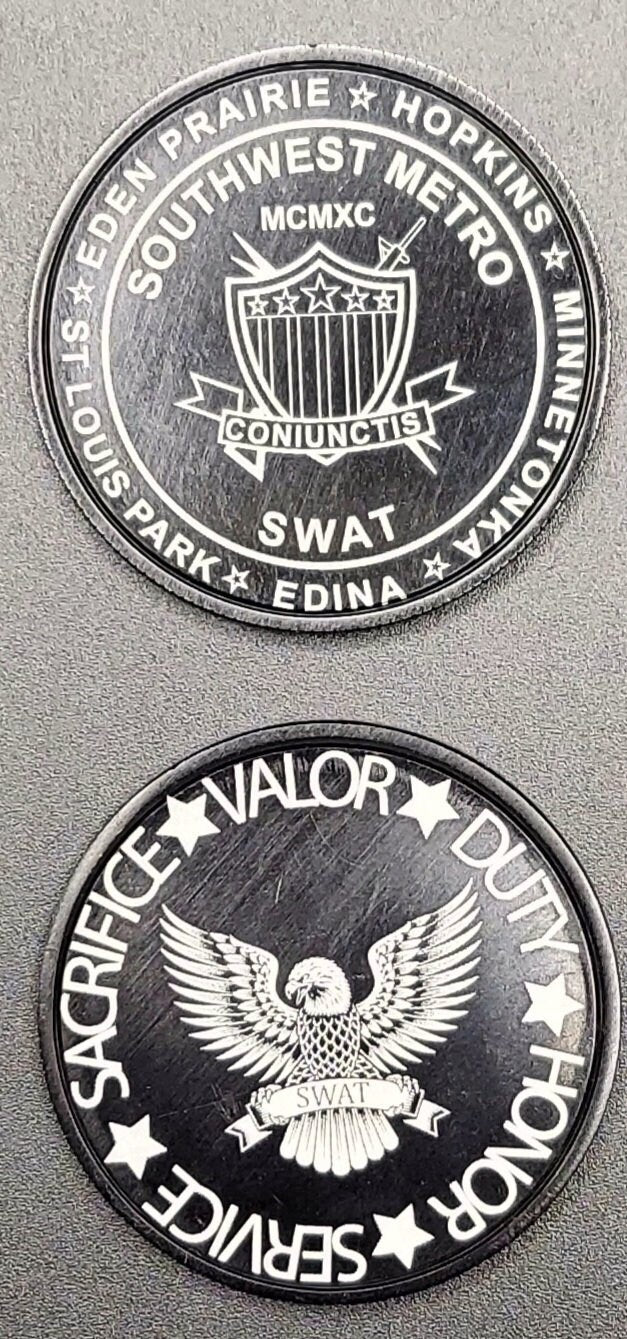Custom laser engraved brass / stainless steel challenge coin - Police, SWAT, Deputy Sheriff, Trooper, Officer, Law Enforcement Deep Engrave
