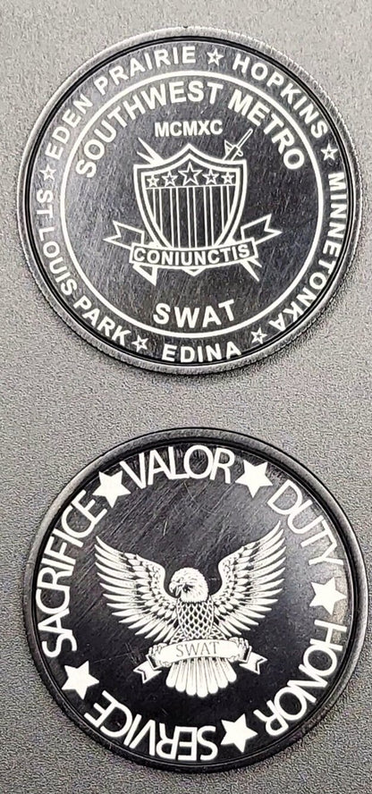 Custom laser engraved brass / stainless steel challenge coin - Police, SWAT, Deputy Sheriff, Trooper, Officer, Law Enforcement Deep Engrave