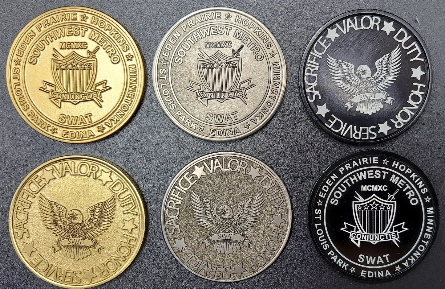 Custom laser engraved brass / stainless steel challenge coin - Police, SWAT, Deputy Sheriff, Trooper, Officer, Law Enforcement Deep Engrave