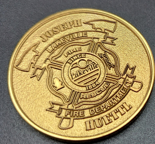 Custom laser engraved brass / stainless steel challenge coin - Firefighter, Fire Maltese, Fire Department, Fireman, Retirement, Deep Engrave
