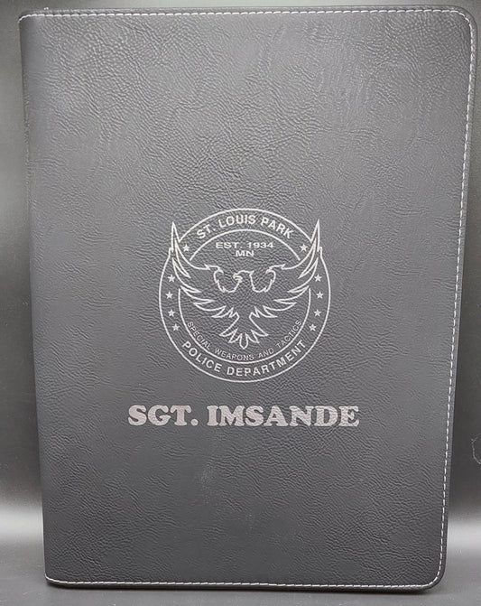Custom Laser Engraved Leatherette Portfolio 9 1/2" x 12" with zipper and notepad  Police, Law Enforcement, Trooper, Deputy Sheriff, Officer