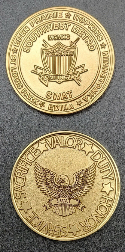 Custom laser engraved brass / stainless steel challenge coin - Police, SWAT, Deputy Sheriff, Trooper, Officer, Law Enforcement Deep Engrave