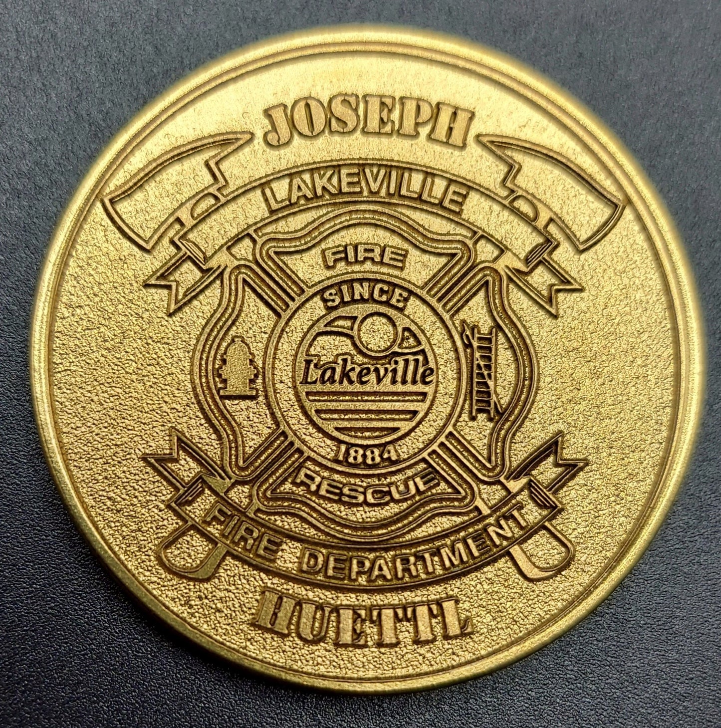 Custom laser engraved brass / stainless steel challenge coin - Firefighter, Fire Maltese, Fire Department, Fireman, Retirement, Deep Engrave