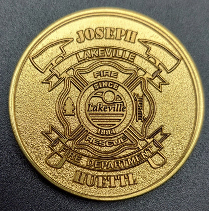 Custom laser engraved brass / stainless steel challenge coin - Firefighter, Fire Maltese, Fire Department, Fireman, Retirement, Deep Engrave