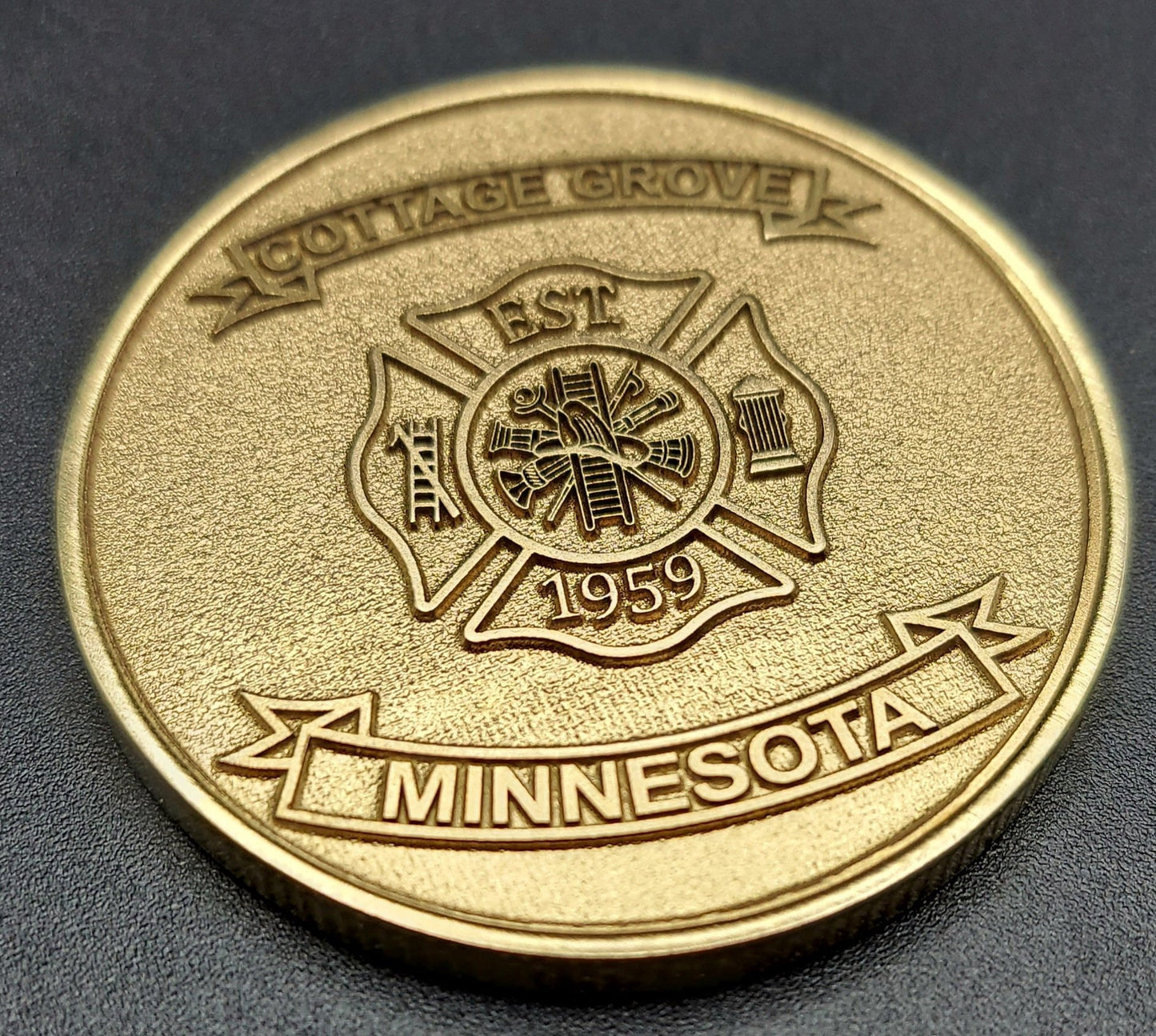 Custom laser engraved brass / stainless steel challenge coin - Firefighter, Fire Maltese, Fire Department, Fireman, Retirement, Deep Engrave