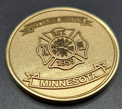 Custom laser engraved brass / stainless steel challenge coin - Firefighter, Fire Maltese, Fire Department, Fireman, Retirement, Deep Engrave