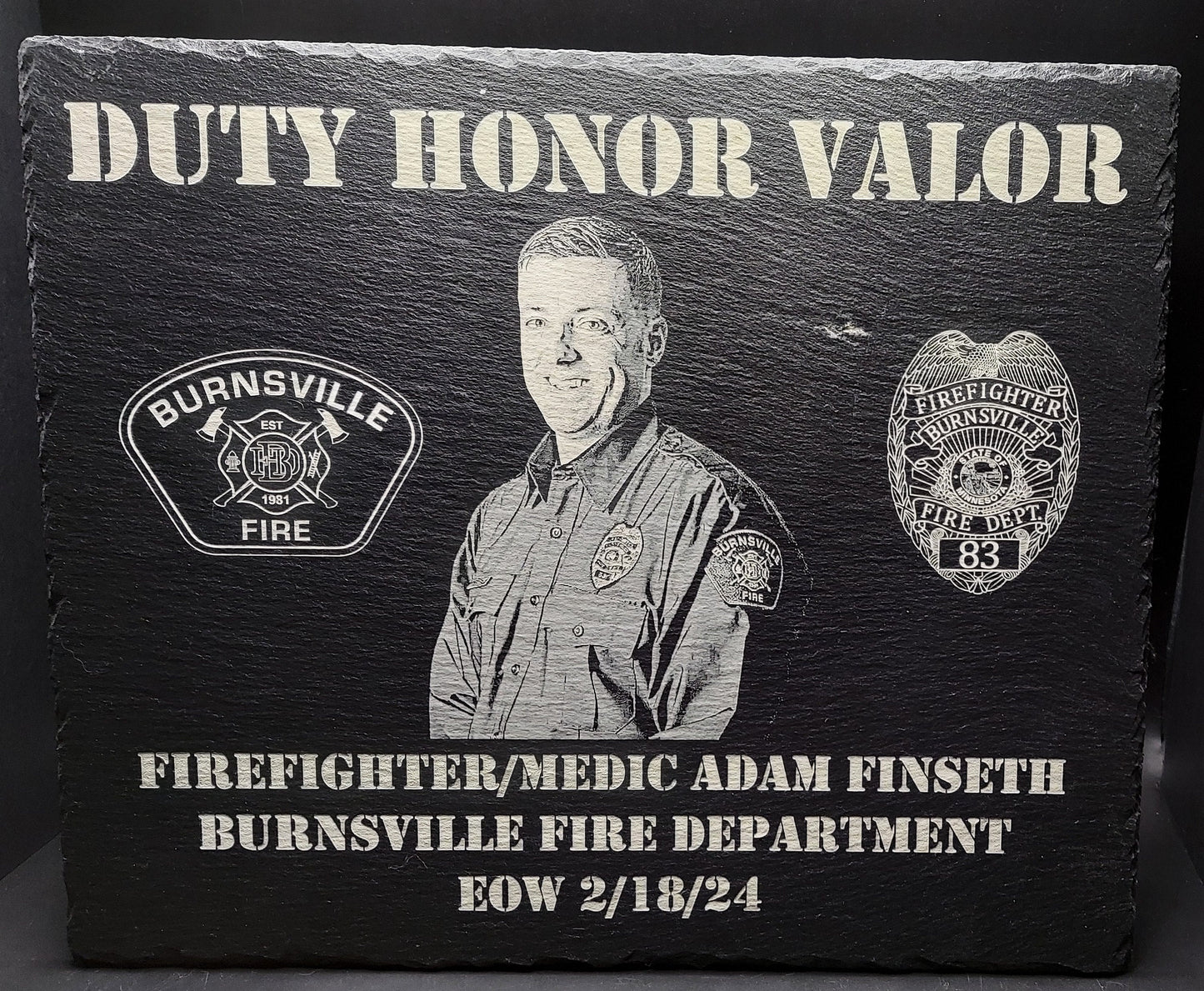 Custom Firefighter designed laser engraved slate 12x10 memorial plaque - Firefighter, Fireman, Fire Maltese, Memorial Plaque
