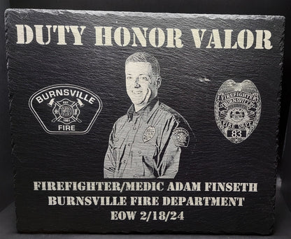 Custom Firefighter designed laser engraved slate 12x10 memorial plaque - Firefighter, Fireman, Fire Maltese, Memorial Plaque