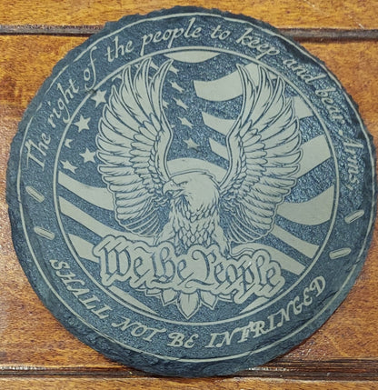 Patriotic 2nd Amendment laser engraved round slate coaster set - Second Amendment, Skull, Flag, 1791, Eagle, Right to Bear Arms (Set of 4)