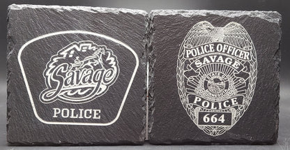 Custom Police Officer Law Enforcement laser engraved slate coaster set - Police, Trooper, Officer, Deputy. Sheriff - (Set of 4)