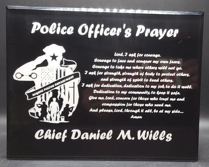 Custom Police Officer's Prayer laser engraved black acrylic photo plaque - Law Enforcement, Sheriff Deputy, Trooper, Patrol Officer - 7"x 9"