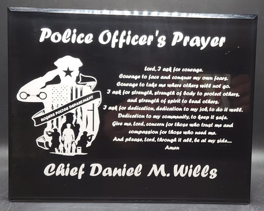 Custom Police Officer's Prayer laser engraved black acrylic photo plaque - Law Enforcement, Sheriff Deputy, Trooper, Patrol Officer - 7"x 9"