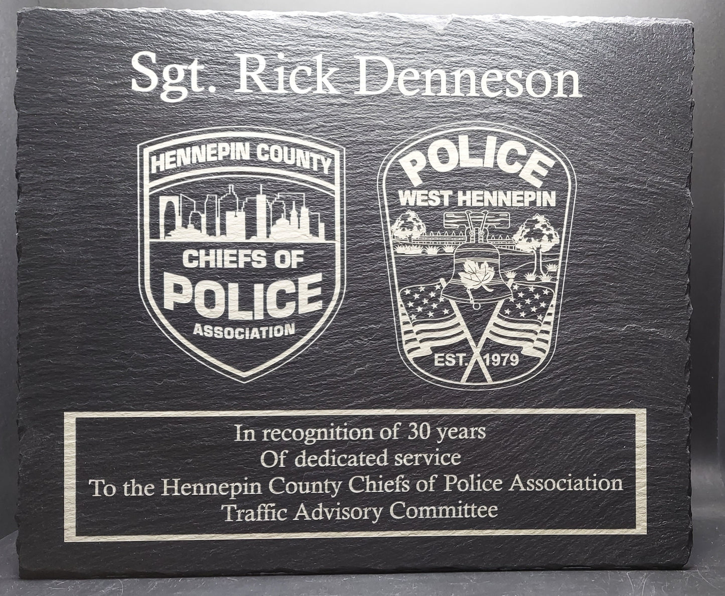 Custom Police Officer or K9 designed laser engraved slate retirement plaque - Law Enforcement, Sheriff Deputy, Trooper, Patrol Officer