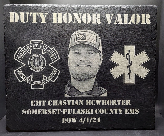 Custom Paramedic / EMT designed laser engraved slate 12x10 memorial plaque - Ambulance, Paramedic, EMT, EMS, First Responder Memorial Plaque