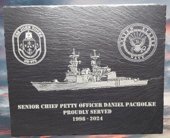 Custom Military designed laser engraved slate 12x10 service plaque - Army, Marine, Navy, Coast Guard, National Guard, Veteran Plaque, K9