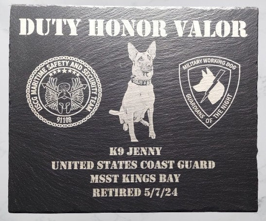 Custom Military designed laser engraved slate 12x10 service plaque - Army, Marine, Navy, Coast Guard, National Guard, Veteran Plaque, K9