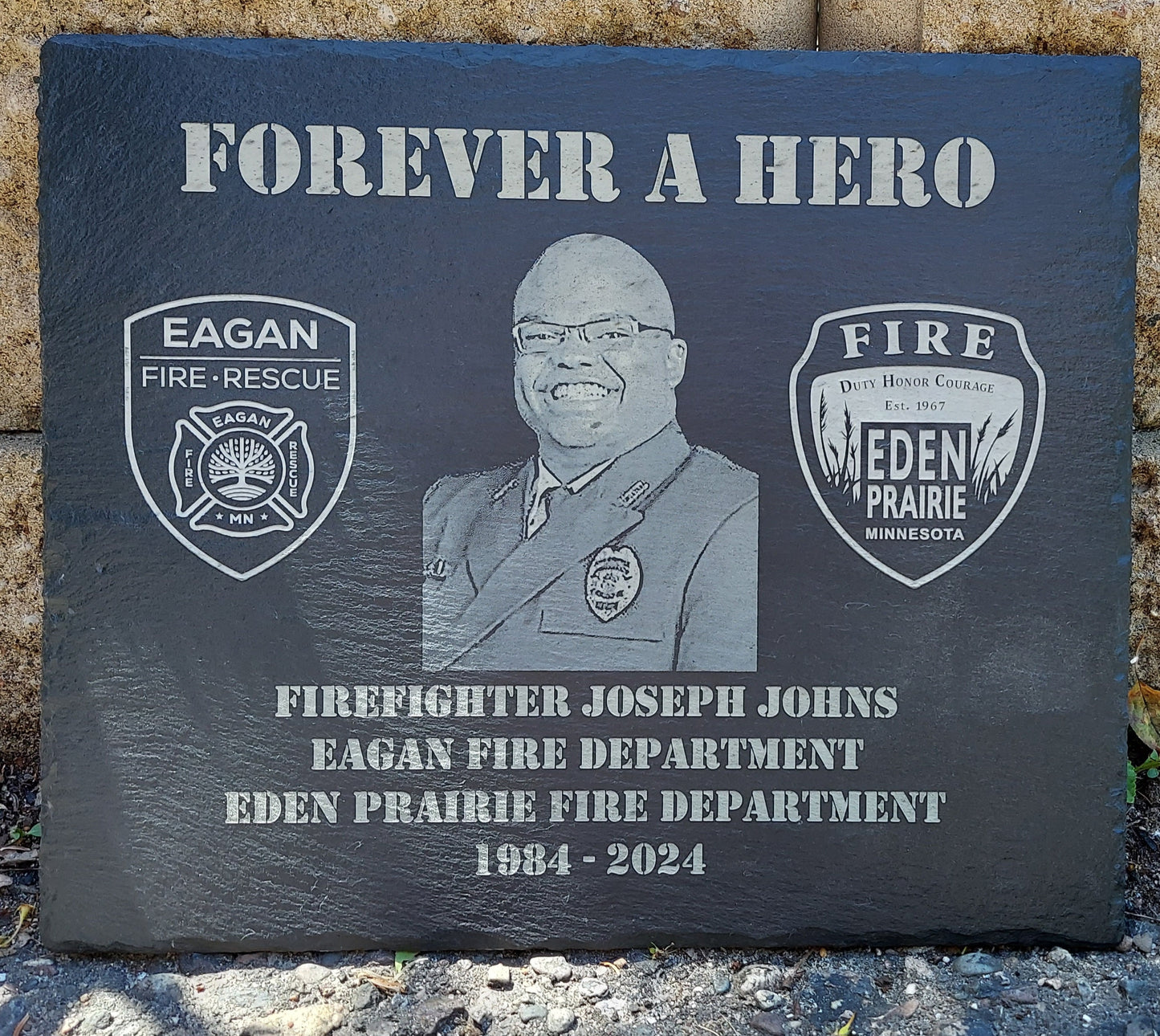 Custom Firefighter designed laser engraved slate 12x10 memorial plaque - Firefighter, Fireman, Fire Maltese, Memorial Plaque