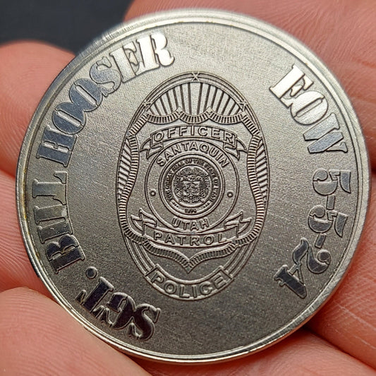 Custom laser engraved brass / stainless steel End of Watch challenge coin - Police, Deputy Sheriff, Trooper, Officer, Law Enforcement, EOW