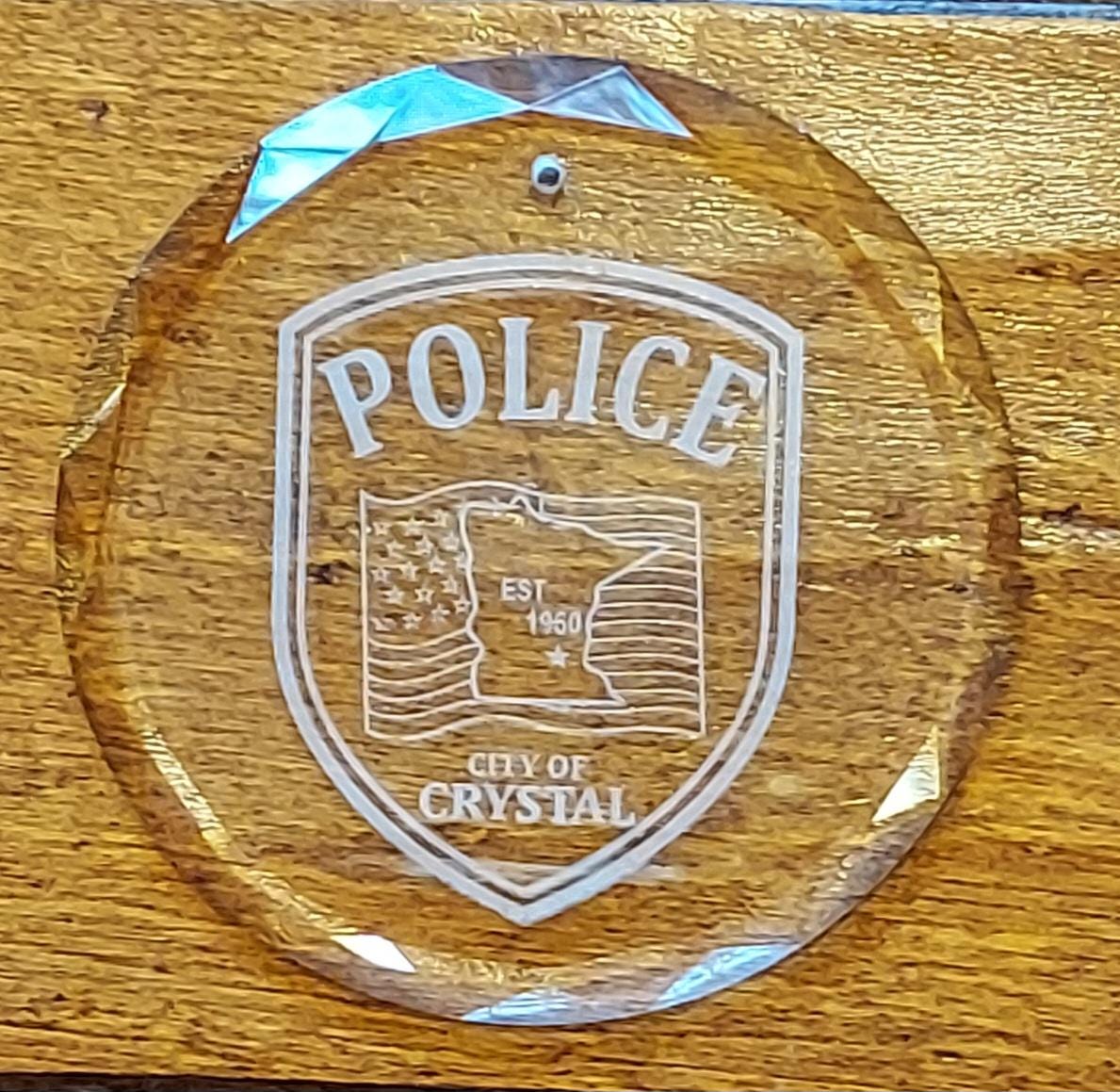 Etched Glass Christmas Ornament with Badge or Patch / Custom Christmas Ornament / Police / Law Enforcement / Fire / Paramedic / Trooper