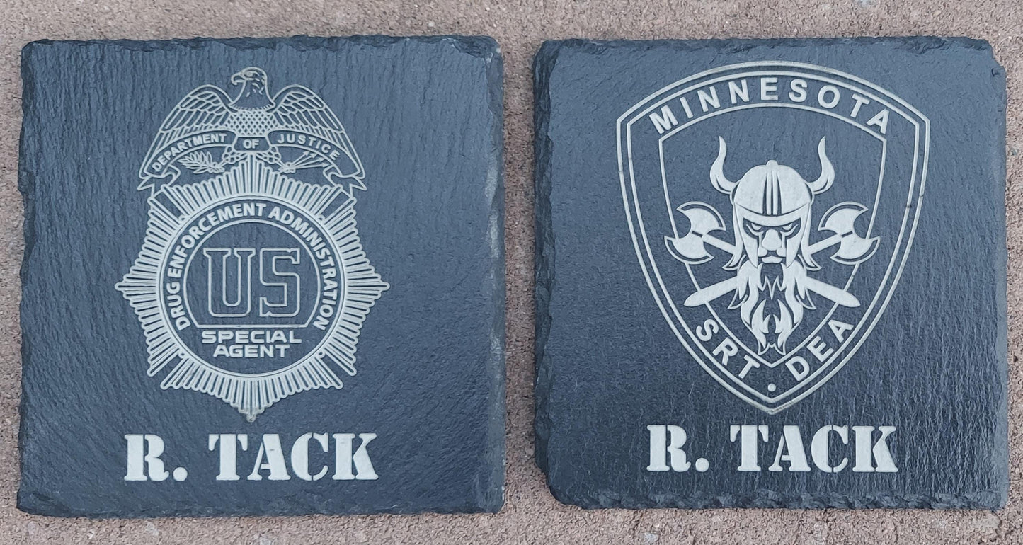 Custom Police Officer Law Enforcement laser engraved slate coaster set - Police, Trooper, Officer, Deputy. Sheriff - (Set of 4)