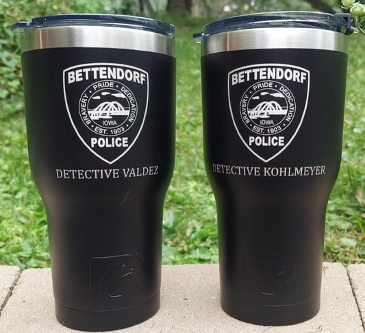 Custom Police Officer Law Enforcement laser engraved tumbler - Police, Trooper, Officer, Deputy, Sheriff 20 oz or 30 oz, RTIC brand with lid