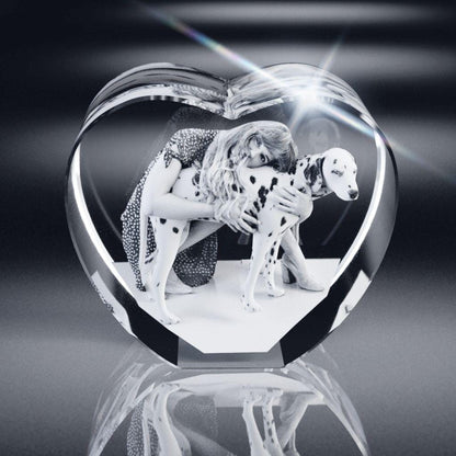 Heart Shaped 3D Crystal Engraved Photo | Personalized & Custom Heart Crystal | LED Base optional | Love Keepsake l Memorial l Father's Day