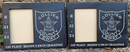 Custom Police Officer designed laser engraved slate frame - holds a 3"x5" photo - Law Enforcement Memorial Plaque, Sheriff Deputy, Trooper