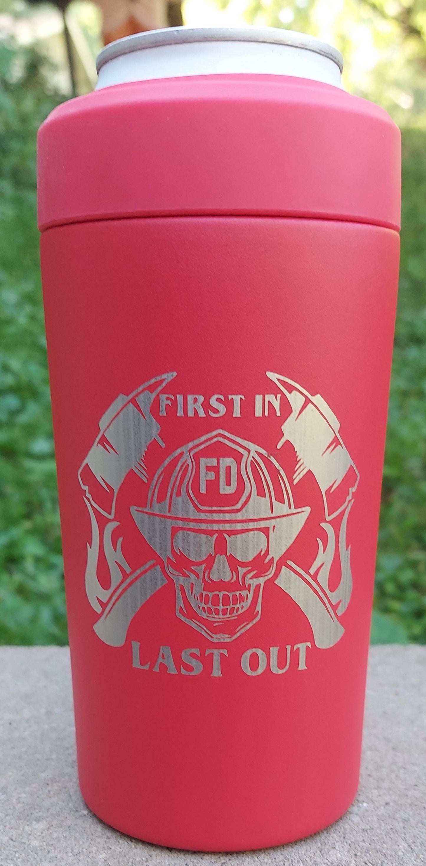 Custom Engraved Frost Buddy Universal Buddy 2.0 Can Cooler - Firefighter, Fireman, Fire, Fire Department, Badge, Patch, Fire Maltese