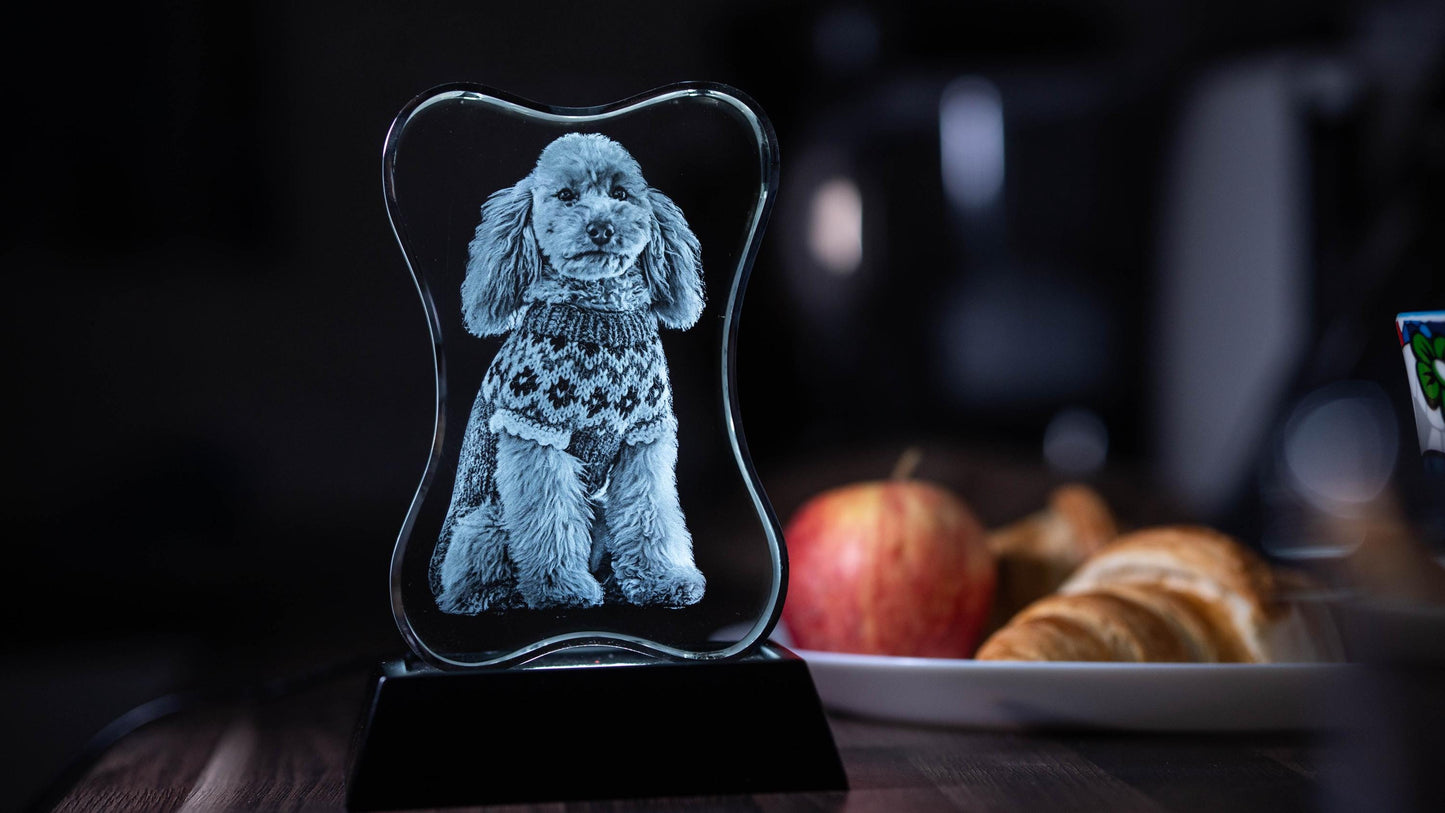 3D Crystal Dog Bone Photo Engraved w/ your photo - Pet, Dog, Memorial, 3D Picture Crystal Gift Dog Bone, Man's Best Friend